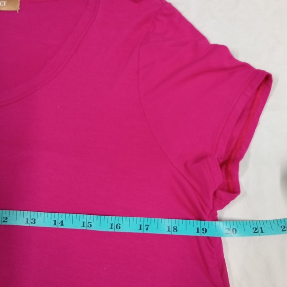 Ellen Tracy Top MED Fuchsia Pink Mixed Media Sheer Back Stretch Short Sl Tunic - Picture 5 of 6